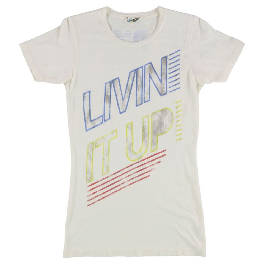 Rebel Yell Womens Livin It Up Graphic T-Shirt, Off-White, XS, DM